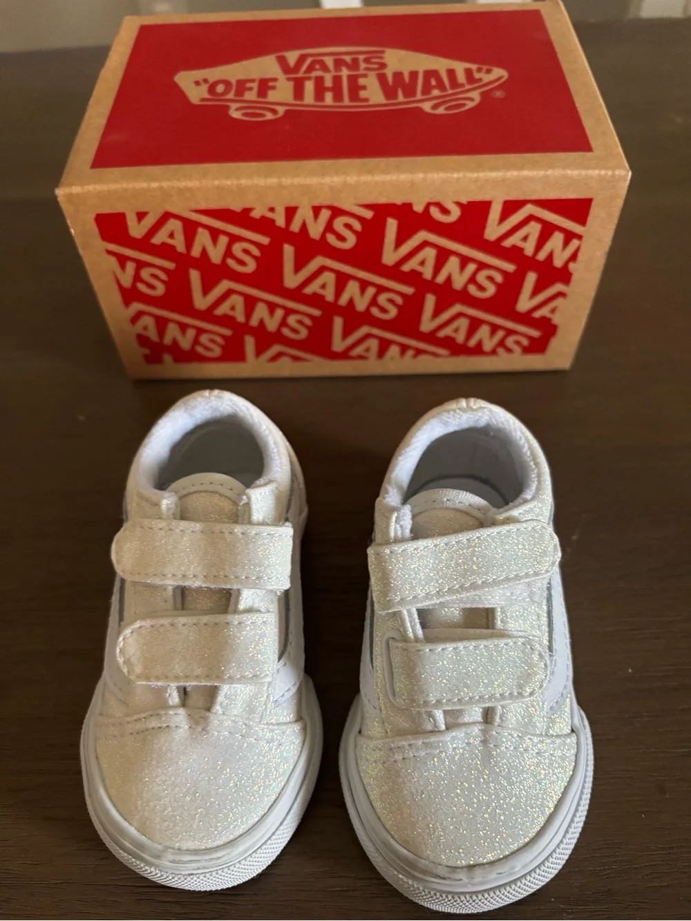 Vans Kids Glitter White Old Skool V Velcro Sneakers